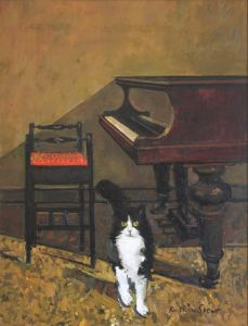cat and piano